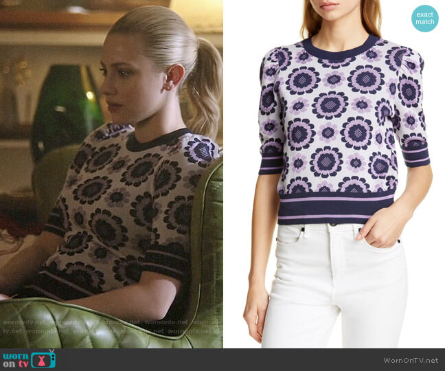 Kate Spade Geo Floral Crop Sweater worn by Betty Cooper (Lili Reinhart) on Riverdale
