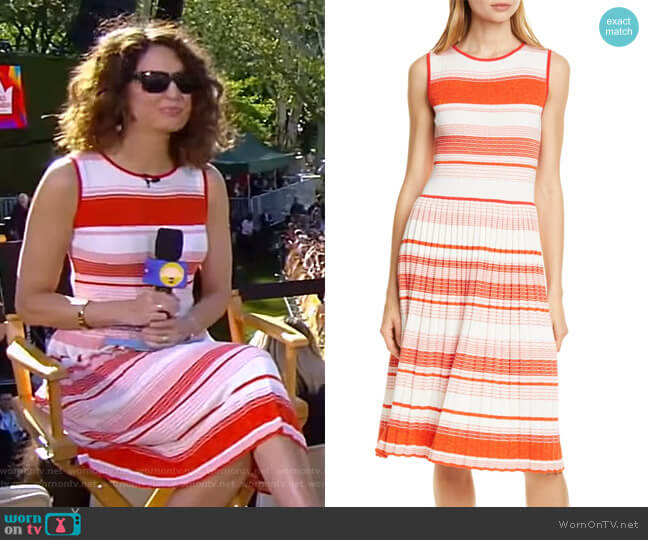 Kate Spade Stripe Knit Pleated Dress worn by Cecilia Vega on Good Morning America