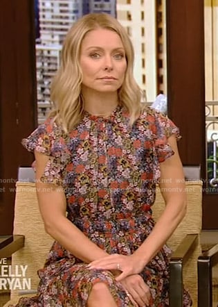 Kelly’s floral print ruffled dress on Live with Kelly and Ryan