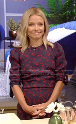 Kelly’s navy floral slit midi dress on Live with Kelly and Ryan