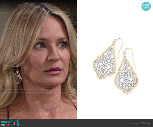 Kendra Scott Addie Filigree Earrings in Rhodium worn by Sharon Newman (Sharon Case) on The Young and the Restless