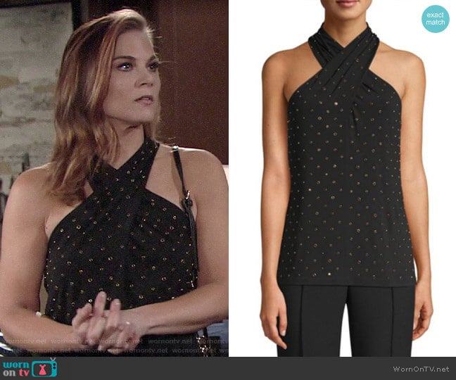 Kobi Halperin Kristina Stud Halter Sleeveless Blouse worn by Phyllis Newman (Gina Tognoni) on The Young and the Restless