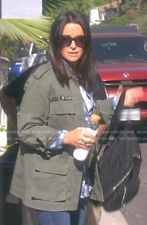 Kyle’s green Happy Sexy Strong Jacket on The Real Housewives of Beverly Hills