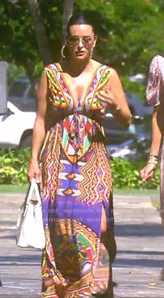 Kyle’s multicolor printed maxi dress on The Real Housewives of Beverly Hills