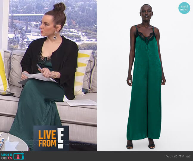 Zara Satin Effect Lingerie Style Jumpsuit worn by Melanie Bromley on E! News