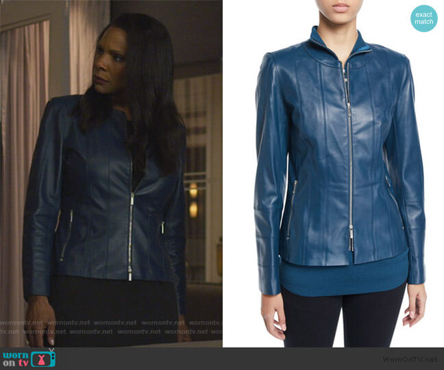 Lafayette 148 Courtney Lambskin Leather Jacket worn by Liz Reddick-Lawrence (Audra McDonald) on The Good Fight