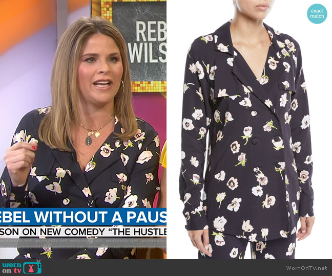 Lela Rose Double-Breasted Floral-Print Blouse worn by Jenna Bush Hager on Today