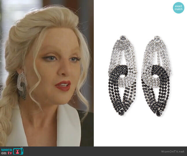 Lulu Frost Quixotic Crystal Statement Earrings worn by Alexis Carrington (Elaine Hendrix) on Dynasty
