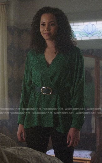Macy’s green wrap blouse on Charmed