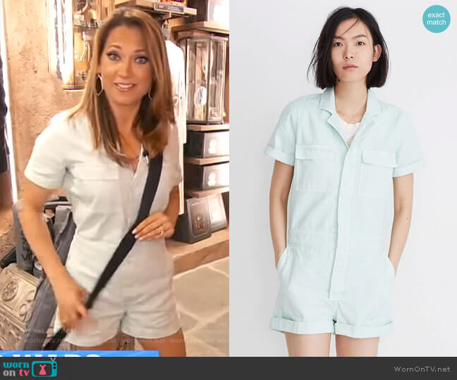 Madewell Denim Coverall Romper worn by Ginger Zee on Good Morning America