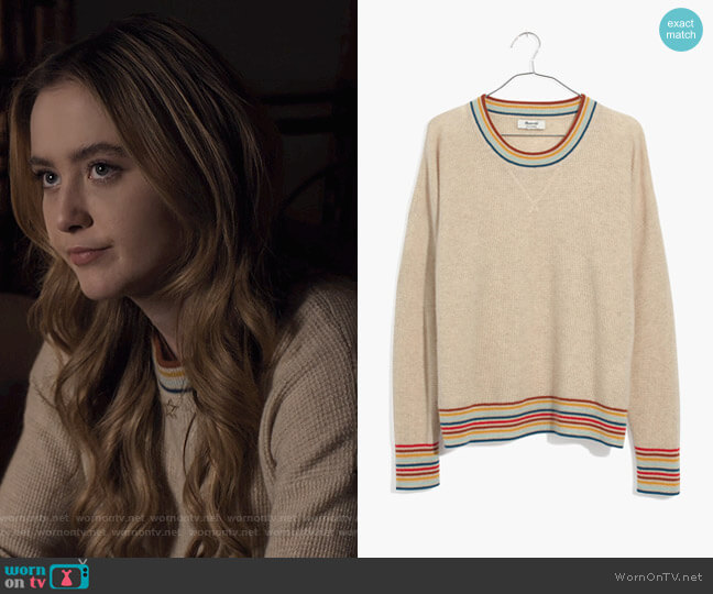 Madewell Rainbow-Trim Cashmere Sweatshirt worn by Allie Pressman (Kathryn Newton) on The Society