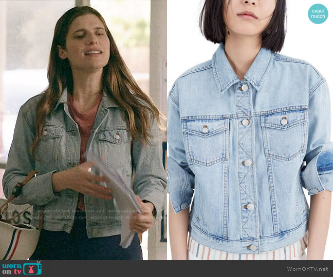 Madewell The Boxy Crop Jean Jacket worn by Rio (Lake Bell) on Bless This Mess