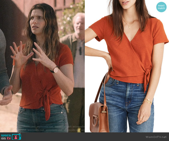 Madewell Texture & Thread Wrap Top in Spiced Cinnamon worn by Rio (Lake Bell) on Bless This Mess