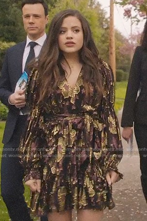 Maggie’s metallic floral mini dress on Charmed