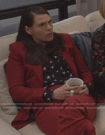 Marjorie’s black star print shirt and red suit on Veep