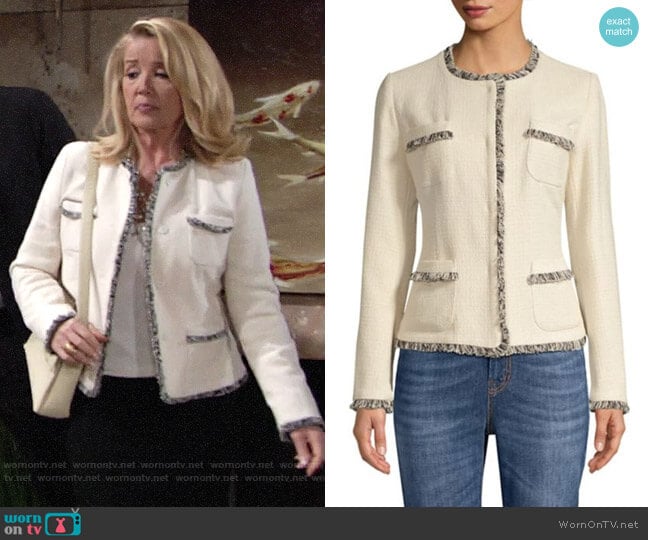 Max Mara Edo Tweed Jacket worn by Nikki Reed Newman (Melody Thomas-Scott) on The Young and the Restless