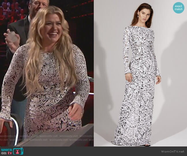 Michael Kors Collection Sequined Tulle Gown worn by Kelly Clarkson on The Voice