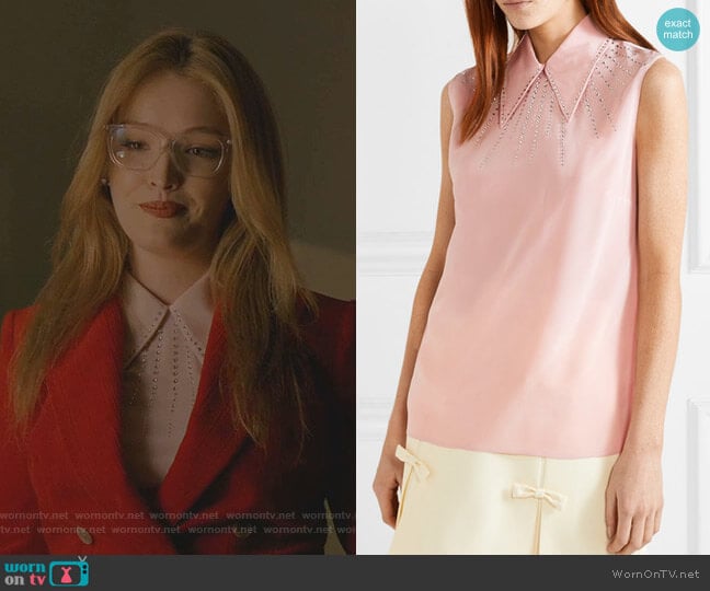 Miu Miu Crystal-Embellished Silk Top worn by Kirby Anders (Maddison Brown) on Dynasty