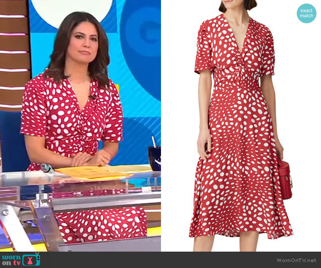Nicole Miller Retro Dots Twist Front Dress worn by Cecilia Vega on Good Morning America