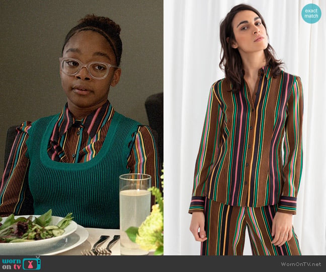 & Other Stories Striped Satin Button Up Shirt worn by Diane Johnson (Marsai Martin) on Black-ish