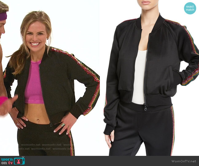 Pam & Gela Cropped Track Jacket with Rhinestone Side Stripes worn by Hannah Brown on The Bachelorette
