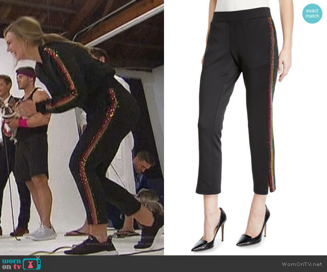 Pam & Gela Cropped Track Pants with Rhinestone Side Stripes worn by Hannah Brown on The Bachelorette
