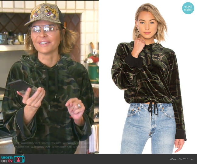 Pam & Gela Velvet Crop Hoodie worn by Lisa Rinna on The Real Housewives of Beverly Hills