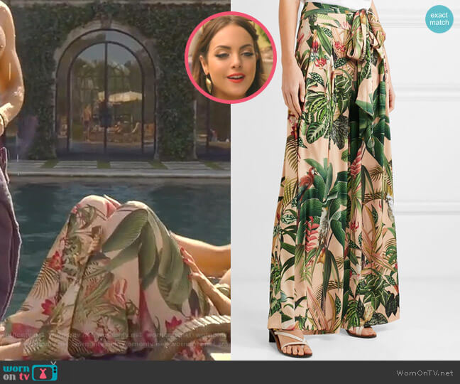 Patbo Paradise Printed Wide-Leg Pants worn by Fallon Carrington (Elizabeth Gillies) on Dynasty