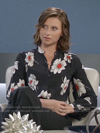 Peyton’s black flower print blouse on iZombie