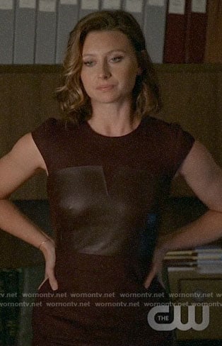 Peyton’s burgundy leather panel dress on iZombie