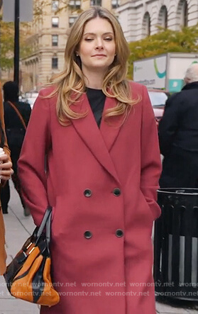 Sutton’s pink double breasted coat on The Bold Type