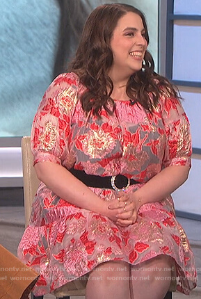 Beanie Feldstein’s pink floral dress on The Talk