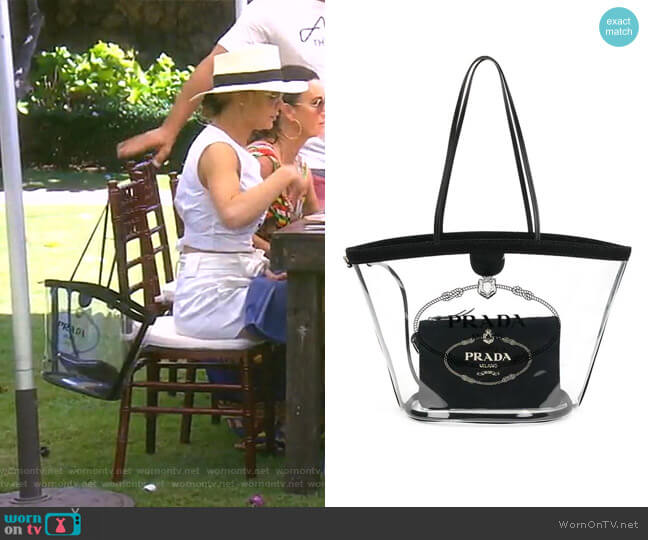 Prada Logo-Print Clear PVC Tote worn by Dorit Kemsley on The Real Housewives of Beverly Hills