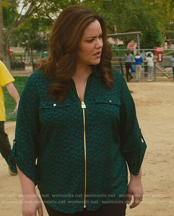 Katie’s print zip blouse on American Housewife