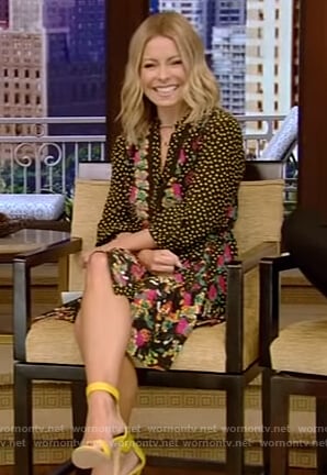 Kelly’s black floral print dress on Live with Kelly and Ryan