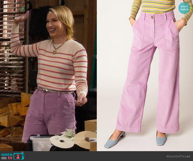 Rachel Antonoff Romeo Pants in Lavender worn by Mandy Baxter (Molly McCook) on Last Man Standing