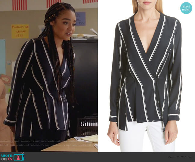 Rag & Bone Debbie Stripe Wrap Top worn by Kat Edison (Aisha Dee) on The Bold Type