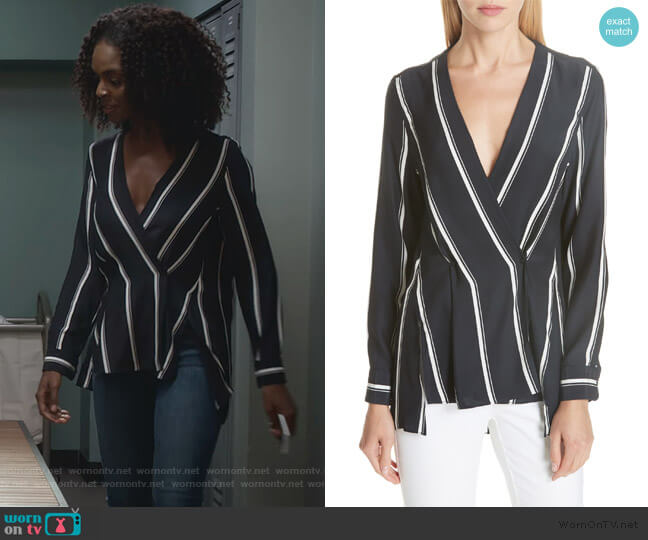 Rag & Bone Debbie Stripe Silk Blouse worn by Angela Archer (Samantha Marie Ware) on What/If