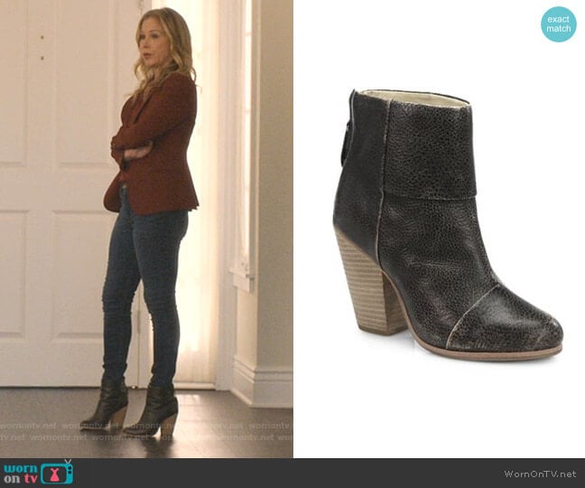 Rag & Bone Newbury Distressed Leather Ankle Boots worn by Jen Harding (Christina Applegate) on Dead to Me