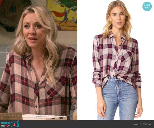 Rails Hunter Shirt in Sand/Navy/Port worn by Penny Hofstadter (Kaley Cuoco) on The Big Bang Theory
