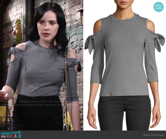 Rebecca Taylor Cold Shoulder Ribbed Jersey Top worn by Tessa Porter (Cait Fairbanks) on The Young and the Restless