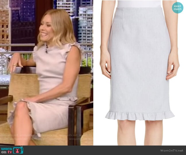 Rebecca Taylor Ruffle Hem Linen Blend Pencil Skirt worn by Kelly Ripa on Live with Kelly and Mark