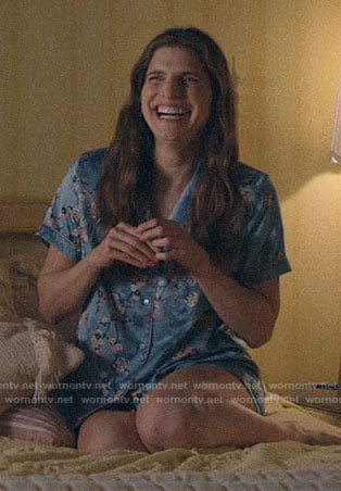 Rio’s blue cherry blossom print pajamas on Bless This Mess
