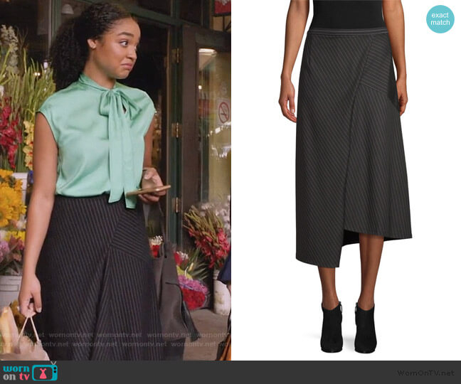 Robert Rodriguez Asymmetric Pinstripe Skirt worn by Kat Edison (Aisha Dee) on The Bold Type