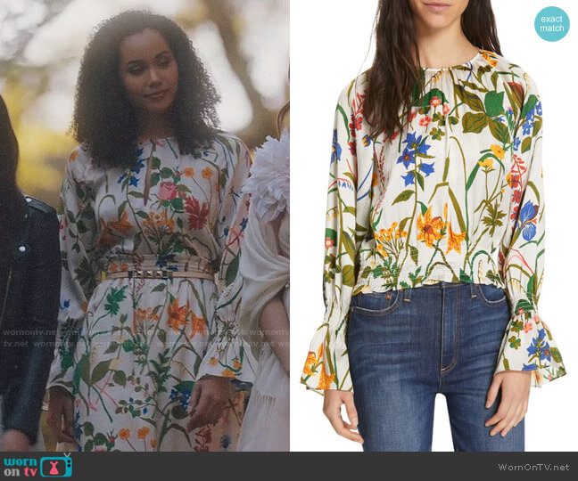 Rodebjer Adania Floral Print Silk Blouse worn by Macy Vaughn (Madeleine Mantock) on Charmed