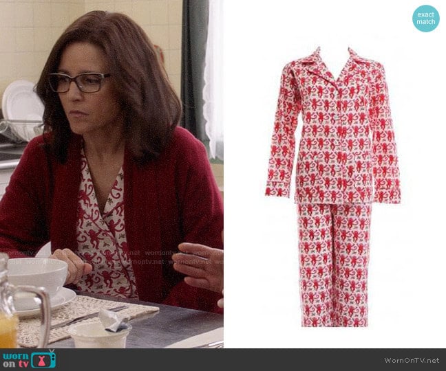 Roller Rabbit Amanda Pajamas in Monkey Print worn by Selina Meyer (Julia Louis-Dreyfus) on Veep