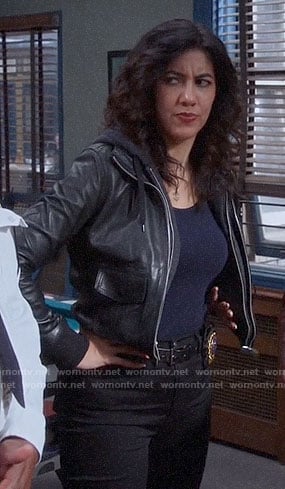 Rosa’s leather bomber jacket with hoodie layer on Brooklyn Nine-Nine