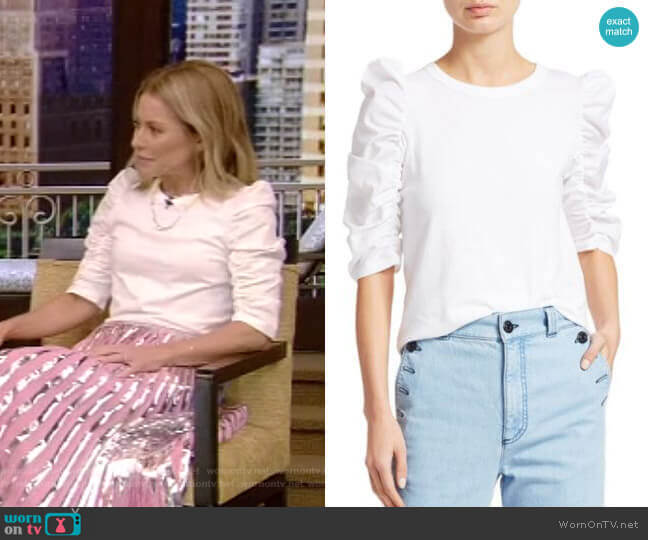 See by Chloe Ruched-Sleeve Tee worn by Kelly Ripa on Live with Kelly and Mark
