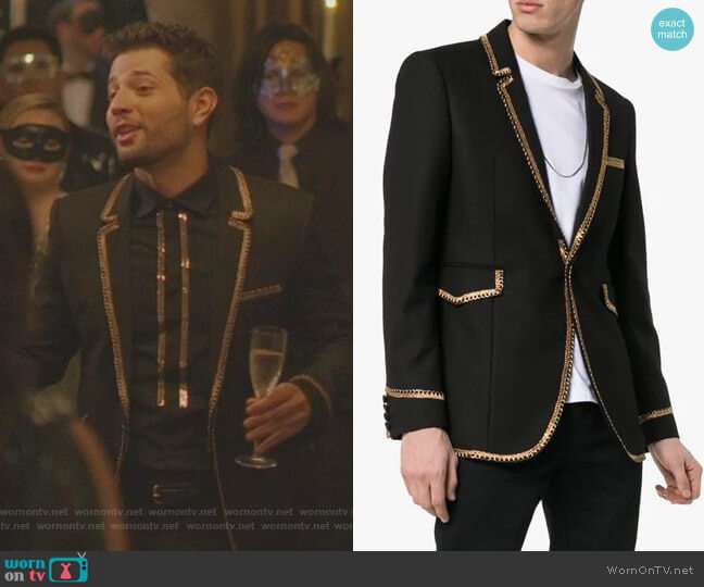 Saint Laurent Gold Braided Blazer worn by Sam Flores (Rafael de la Fuente) on Dynasty