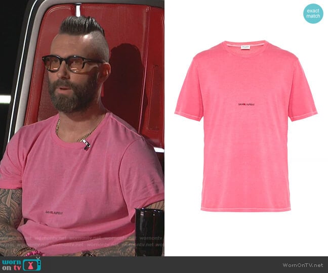 Saint Laurent Logo-Print Cotton-Jersey T-shirt worn by Adam Levine on The Voice